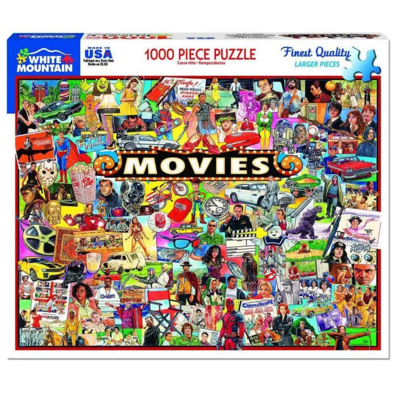 Cartoon-style puzzle with different pop culture movie characters.