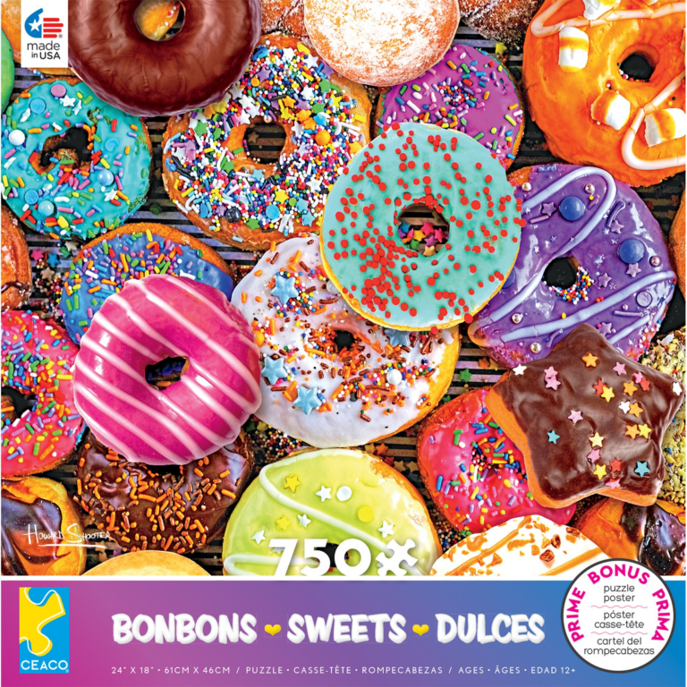 Colorful donuts on a puzzle